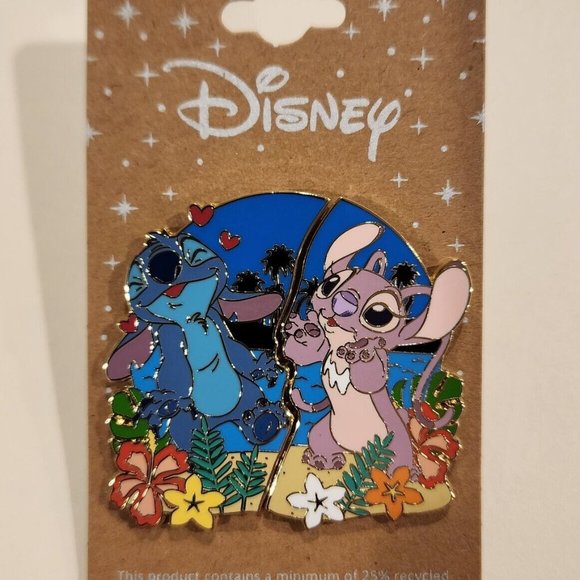 Disney Lilo & Stitch Angel & Stitch Beach Couples Kiss Hearts Pin Set of 2 NEW - Picture 7 of 12